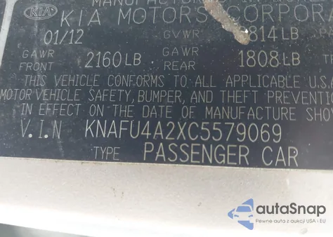 2012 Kia Forte Ex z USA, uszkodzony, nr VIN KNAFU4A2XC5579069